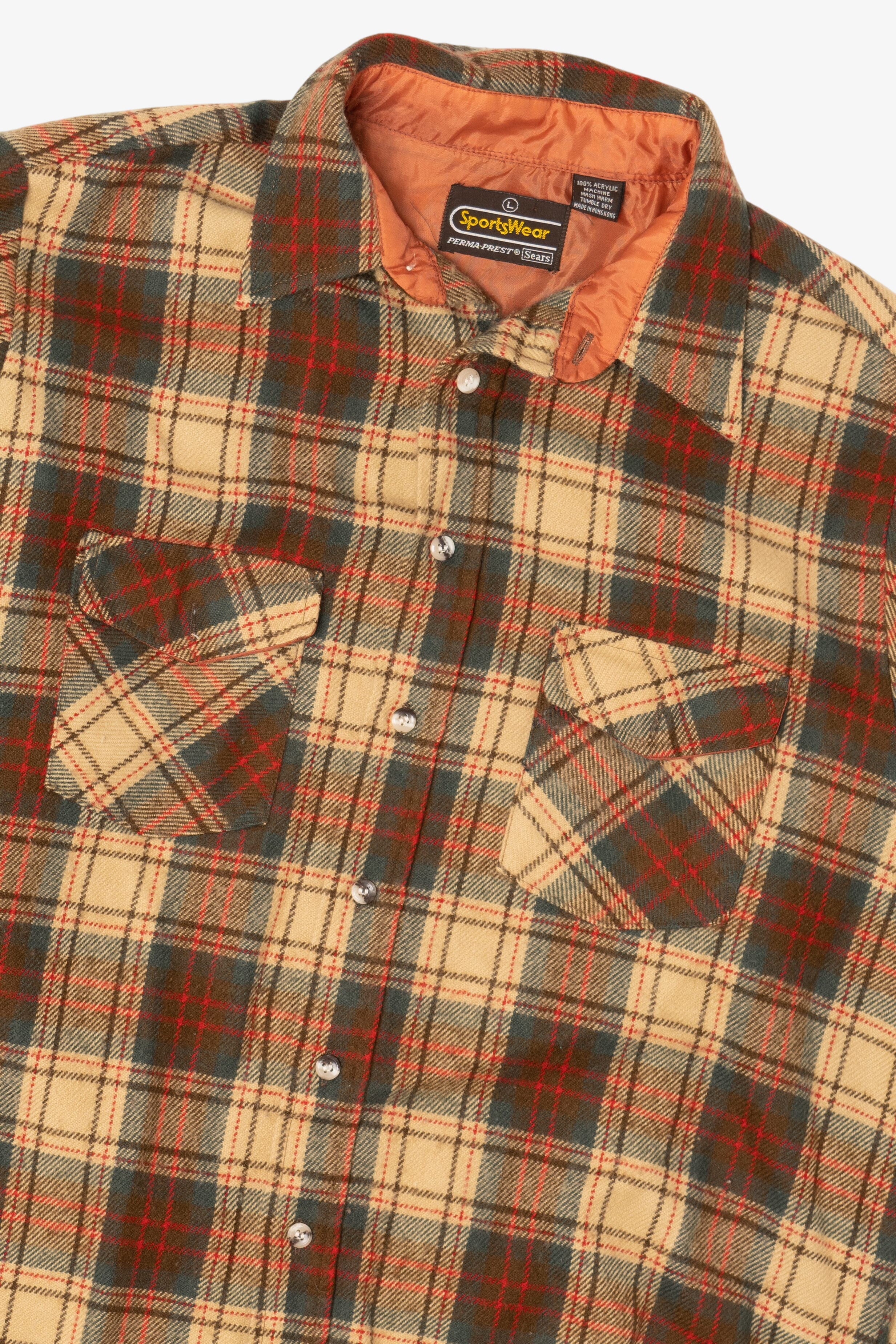 Vintage Brown Plaid Sportswear Flannel Button Up Shirt (1970s)