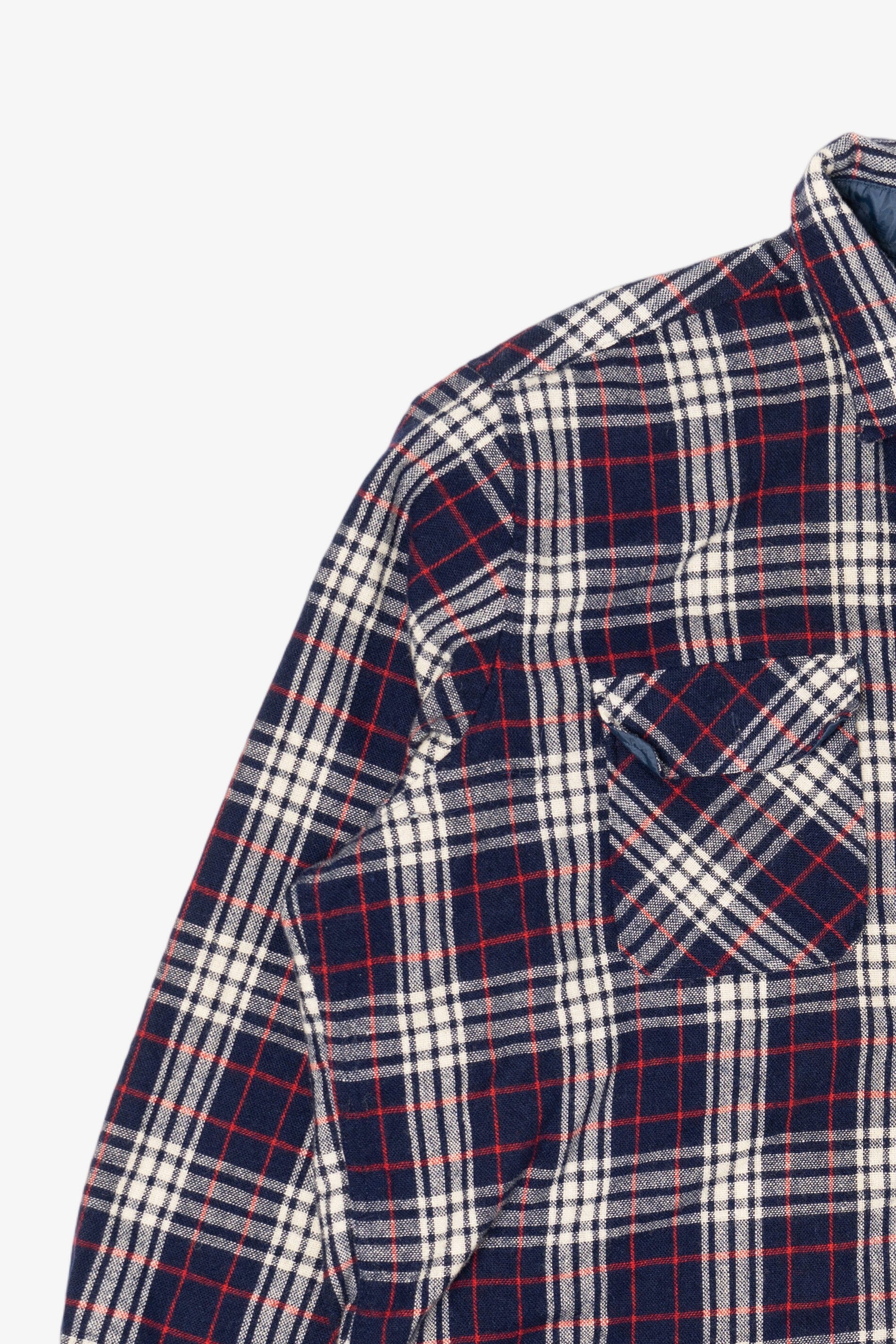 Vintage Navy Blue Plaid Fieldmaster Flannel Button Up Shirt (1990s)