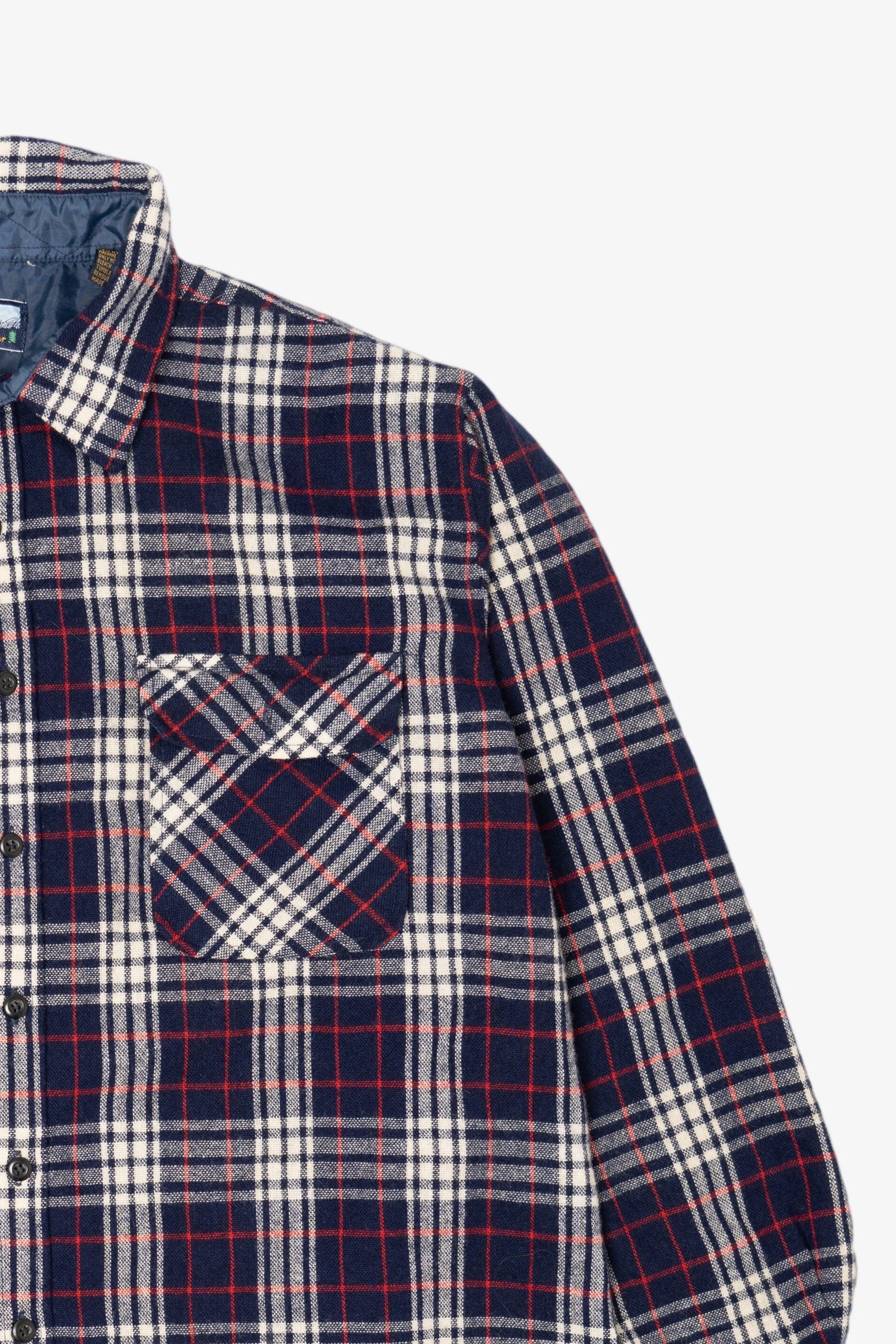 Vintage Navy Blue Plaid Fieldmaster Flannel Button Up Shirt (1990s)