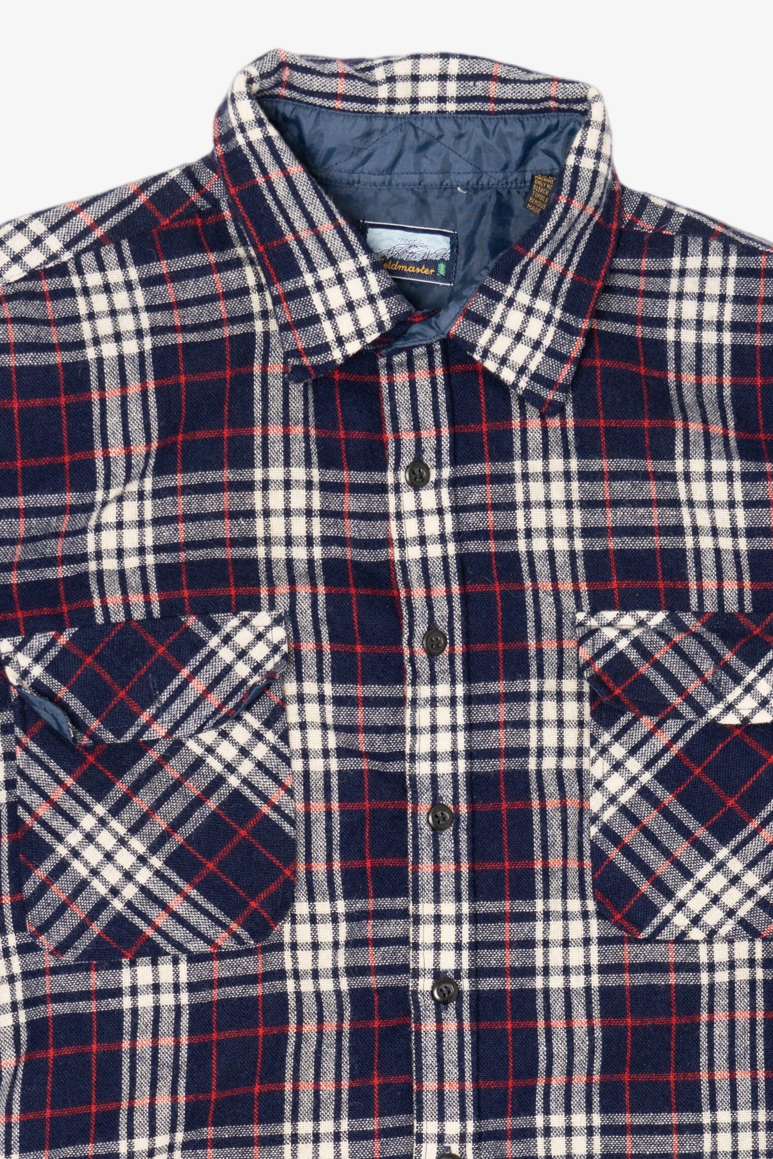 Vintage Navy Blue Plaid Fieldmaster Flannel Button Up Shirt (1990s)