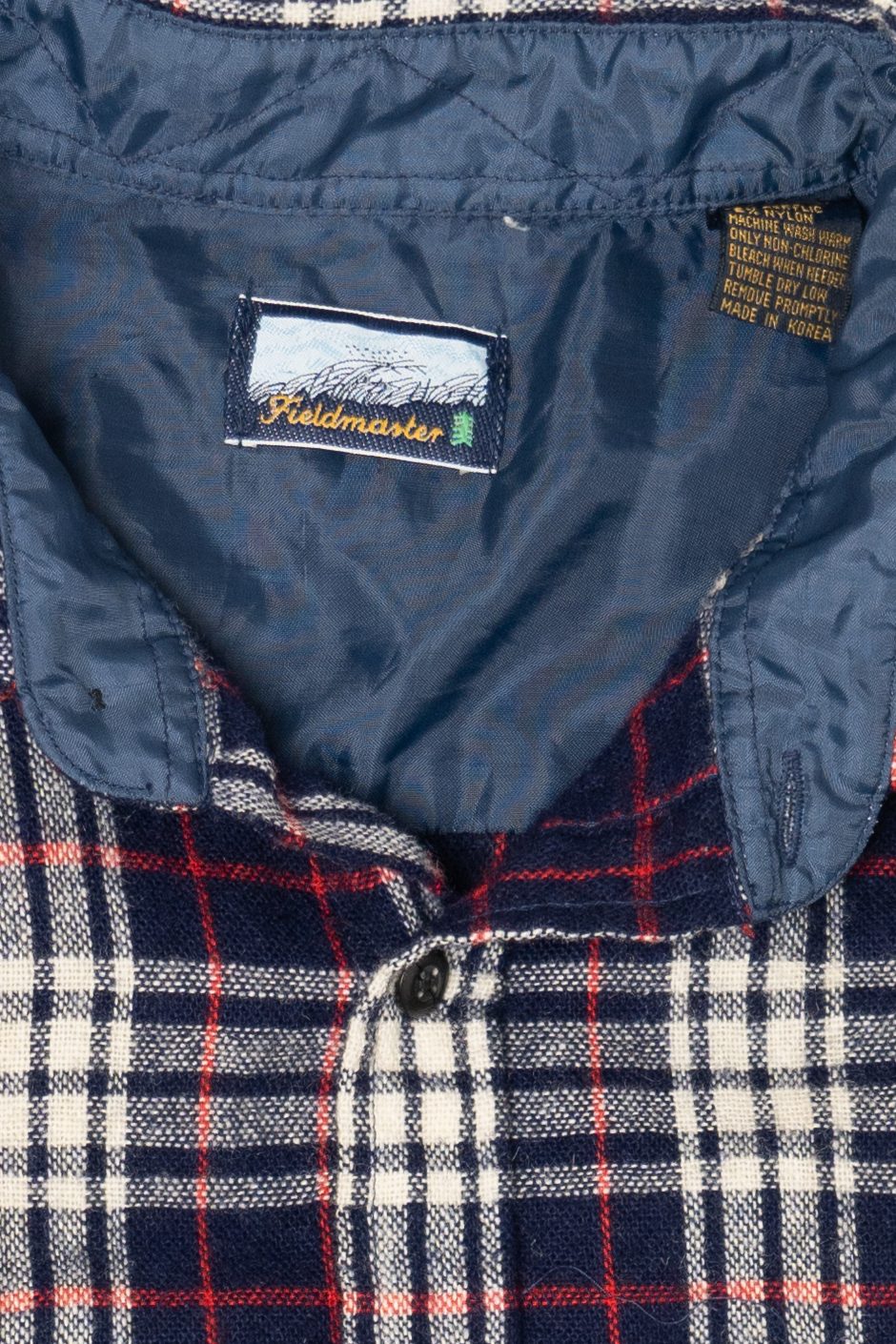 Vintage Navy Blue Plaid Fieldmaster Flannel Button Up Shirt (1990s)