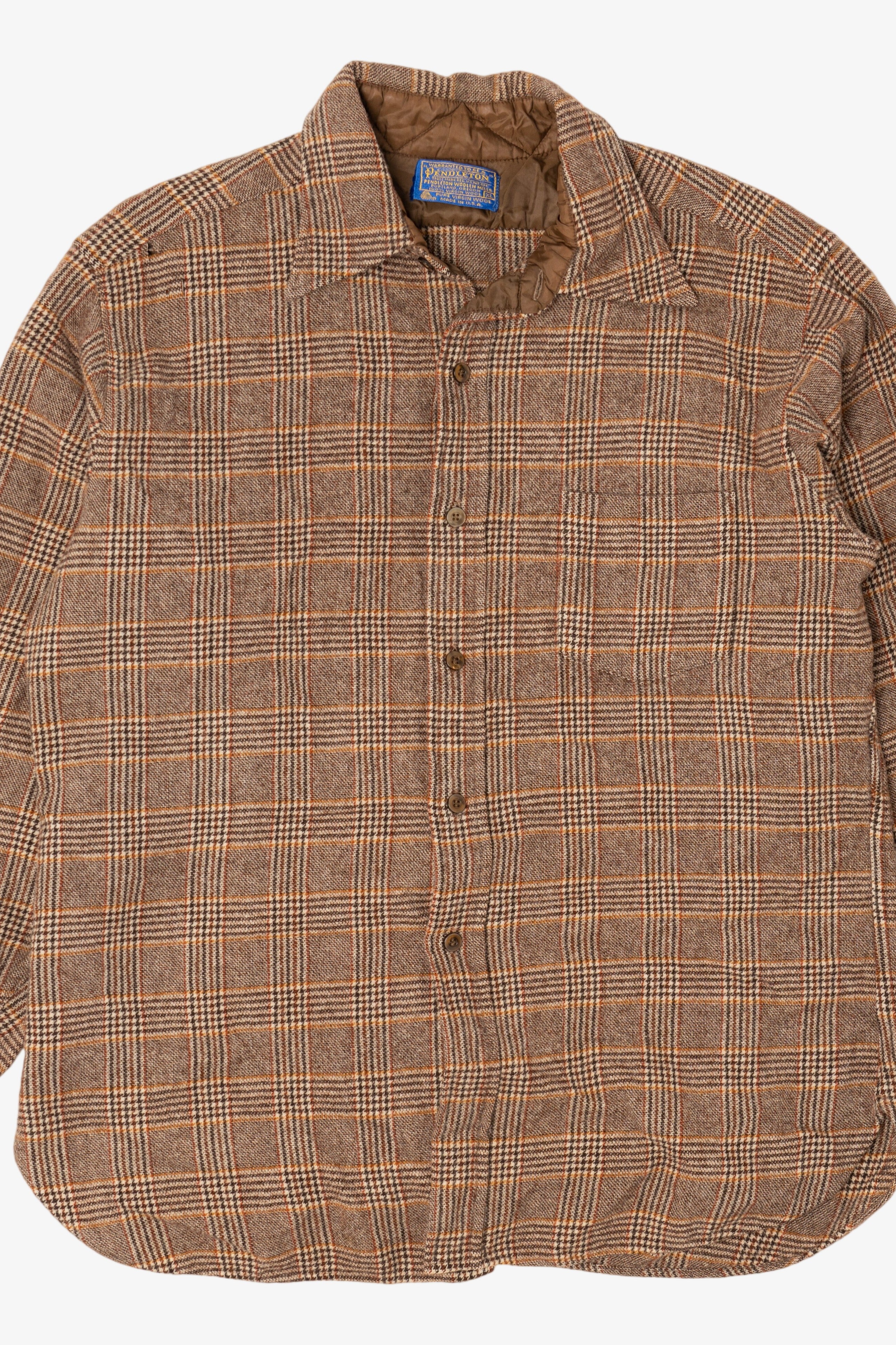 Vintage Brown Plaid Pendleton Houndstooth Pattern Flannel Shirt (1970s)