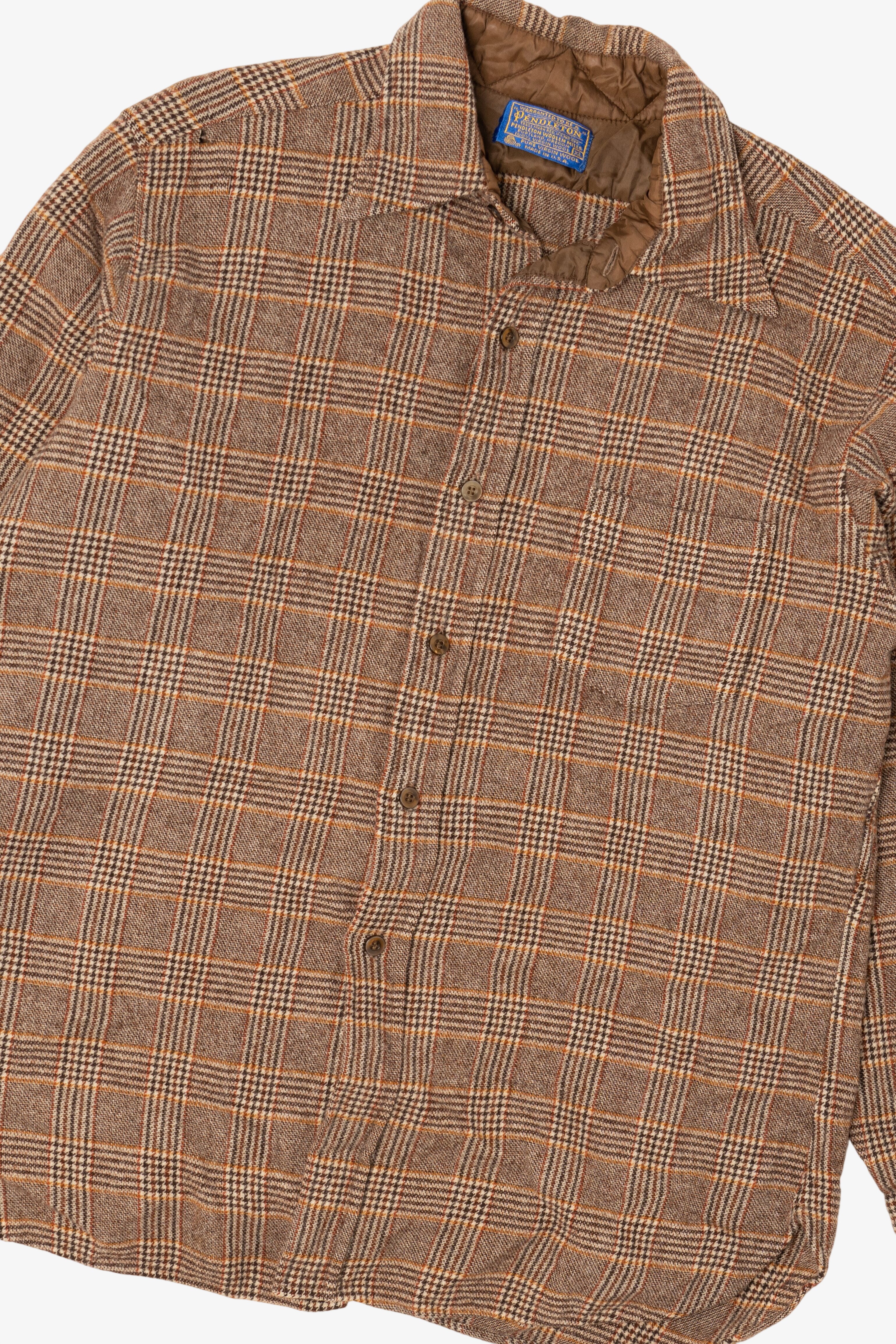 Vintage Brown Plaid Pendleton Houndstooth Pattern Flannel Shirt (1970s)