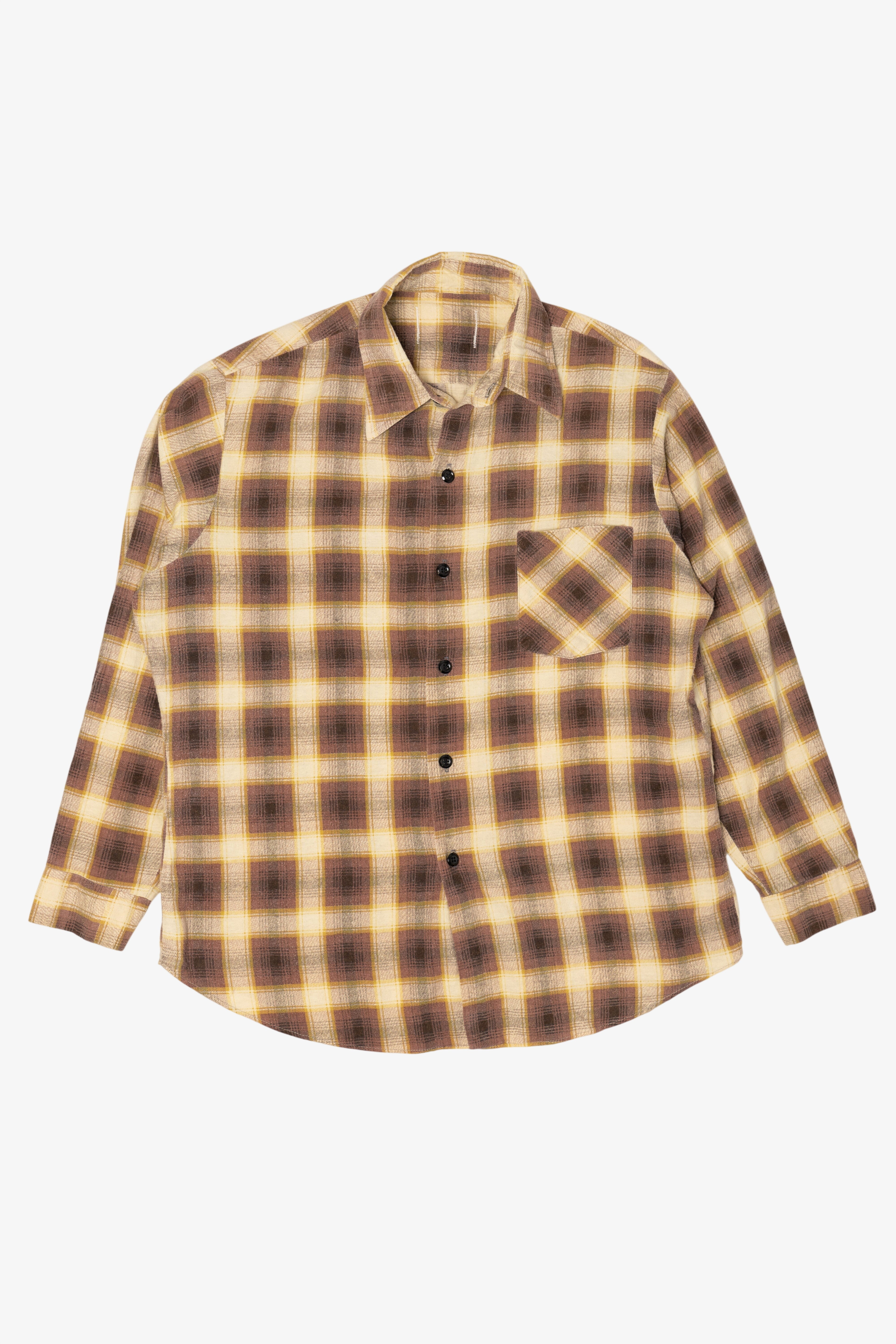 Vintage Beige Plaid Flannel Button Up Shirt (1980s)