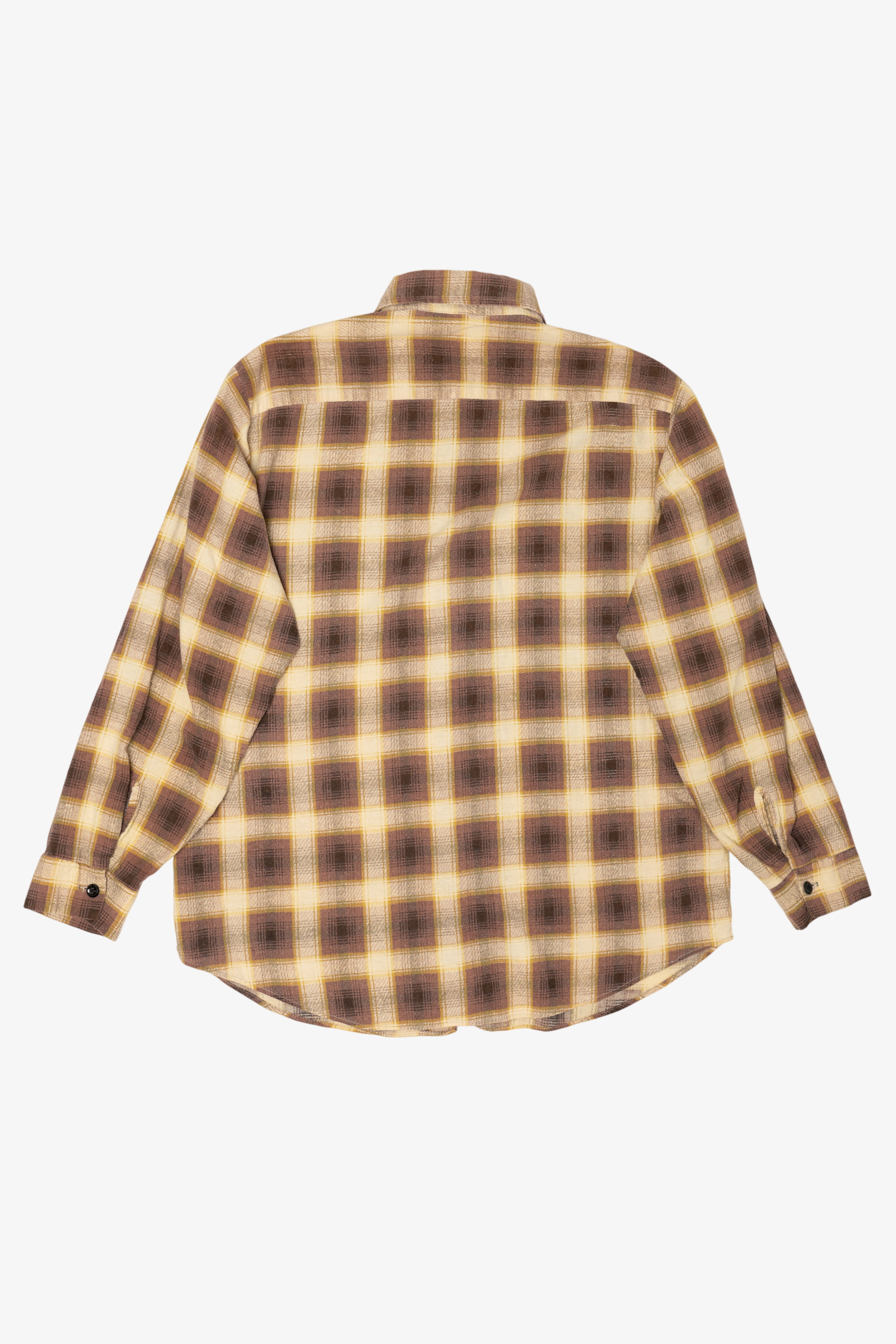Vintage Beige Plaid Flannel Button Up Shirt (1980s)