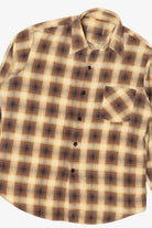 Vintage Beige Plaid Flannel Button Up Shirt (1980s)