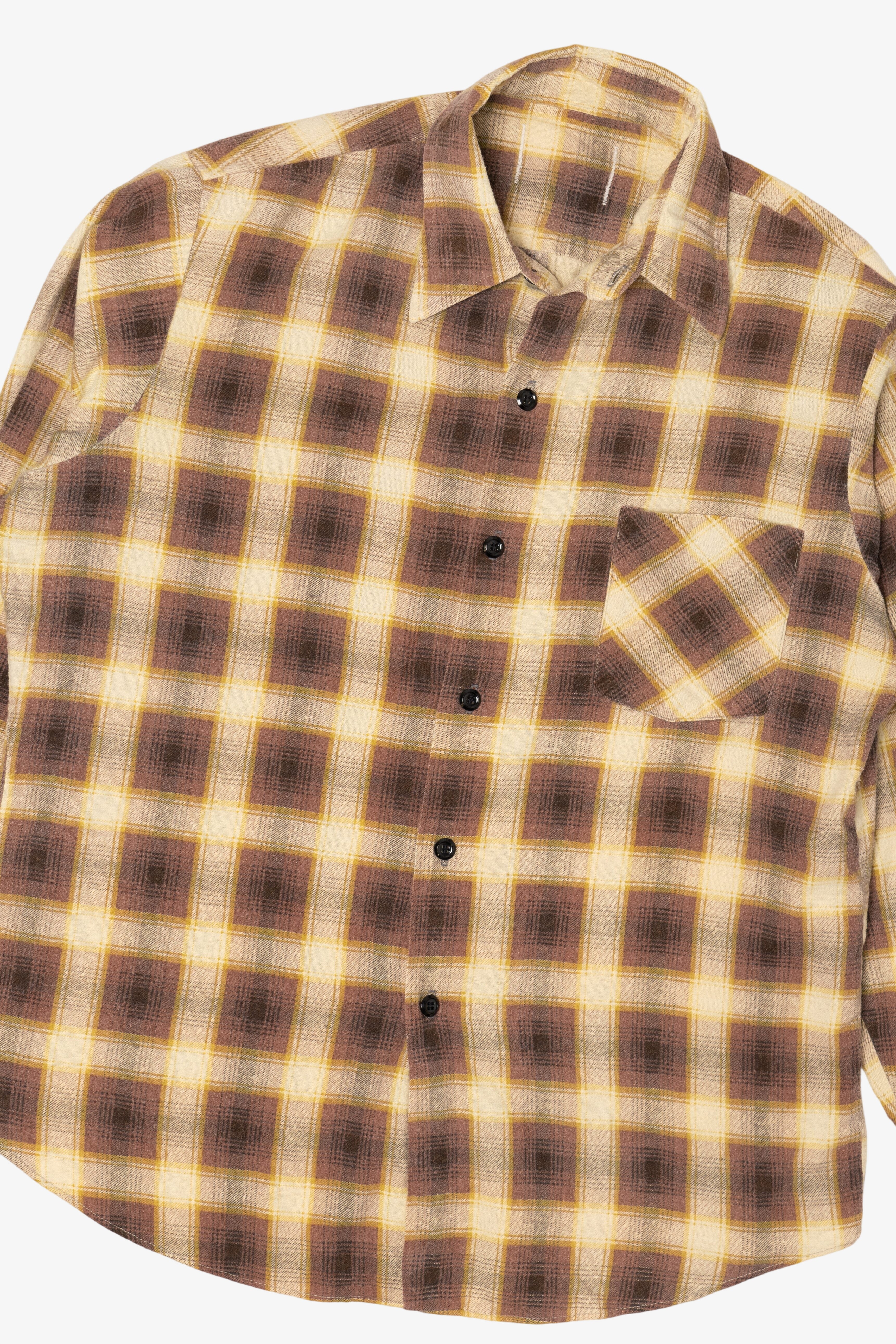Vintage Beige Plaid Flannel Button Up Shirt (1980s)