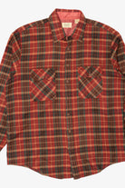 Vintage Burgundy Plaid Sears Tall Flannel Button Up Shirt (1970s)