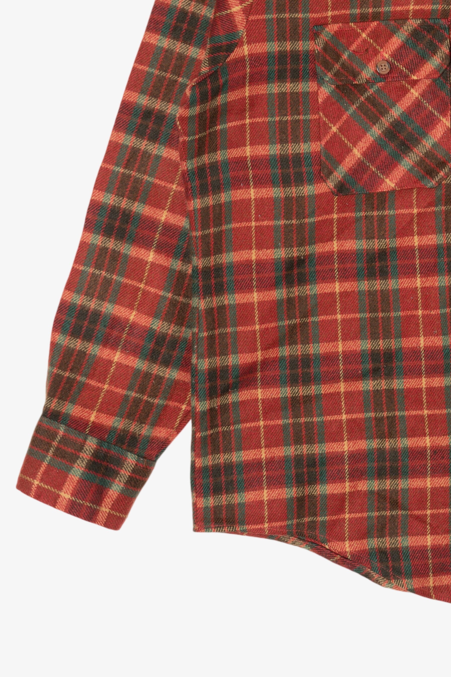 Vintage Burgundy Plaid Sears Tall Flannel Button Up Shirt (1970s)