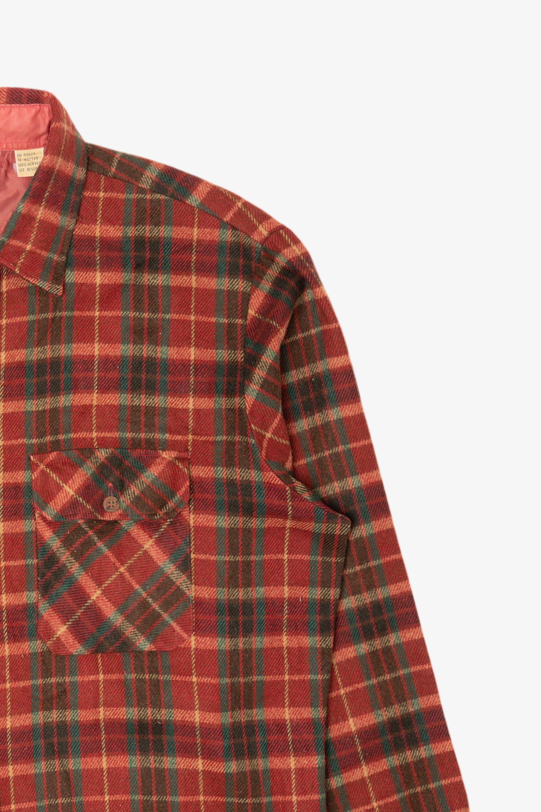 Vintage Burgundy Plaid Sears Tall Flannel Button Up Shirt (1970s)