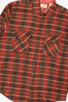 Vintage Burgundy Plaid Sears Tall Flannel Button Up Shirt (1970s)