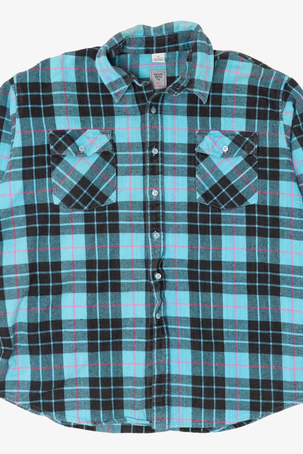 Vintage Blue Plaid Rancho Santa Fe Flannel Button Up Shirt (1990s)