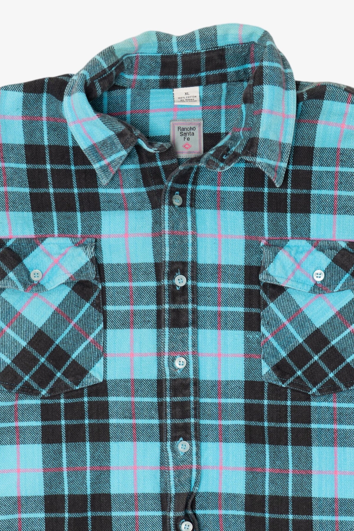 Vintage Blue Plaid Rancho Santa Fe Flannel Button Up Shirt (1990s)