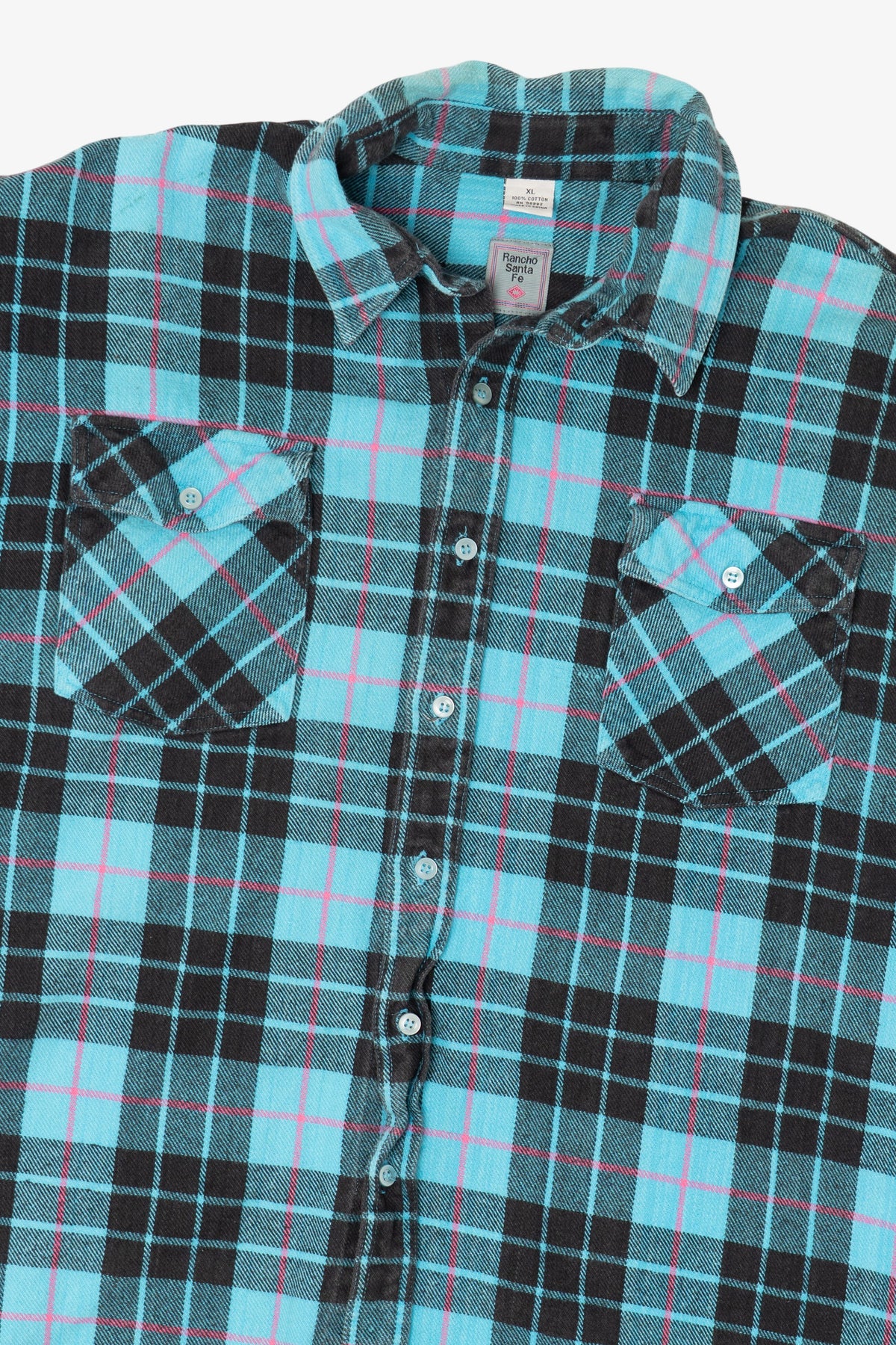 Vintage Blue Plaid Rancho Santa Fe Flannel Button Up Shirt (1990s)