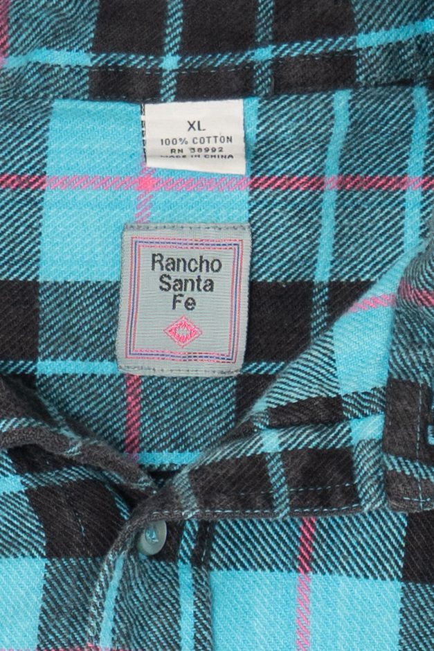 Vintage Blue Plaid Rancho Santa Fe Flannel Button Up Shirt (1990s)