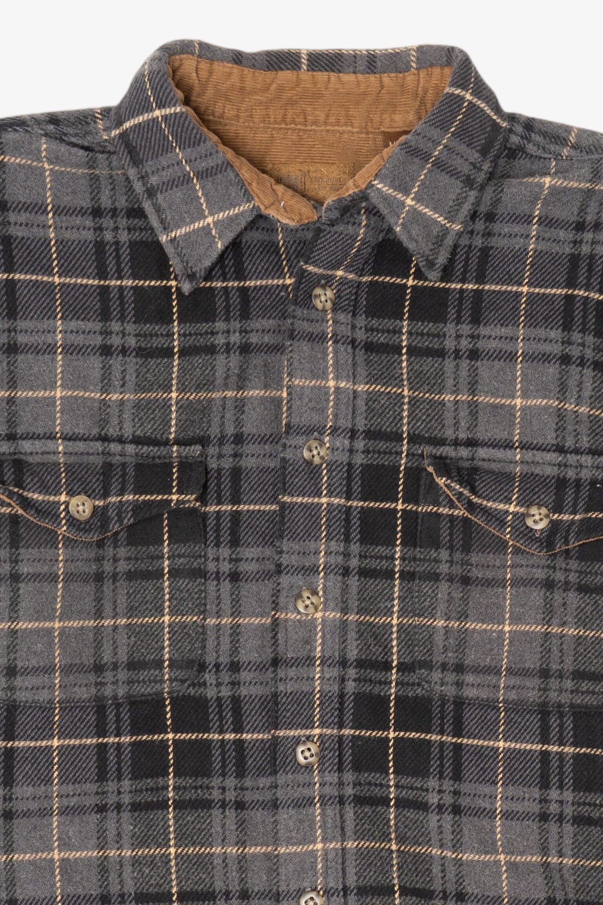Vintage Dark Gray Plaid Faded Glory Button Up Flannel Shirt (1990s)