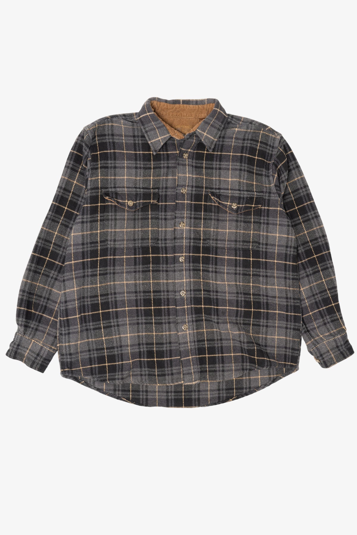 Vintage Dark Gray Plaid Faded Glory Button Up Flannel Shirt (1990s)