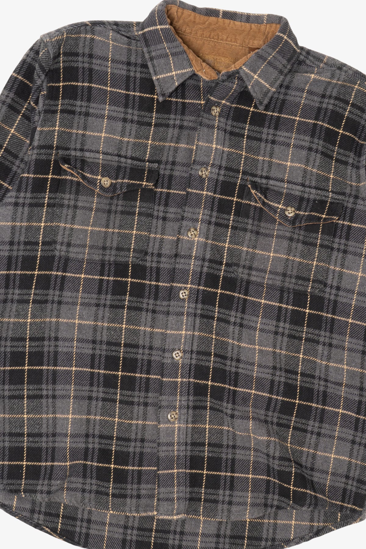 Vintage Dark Gray Plaid Faded Glory Button Up Flannel Shirt (1990s)