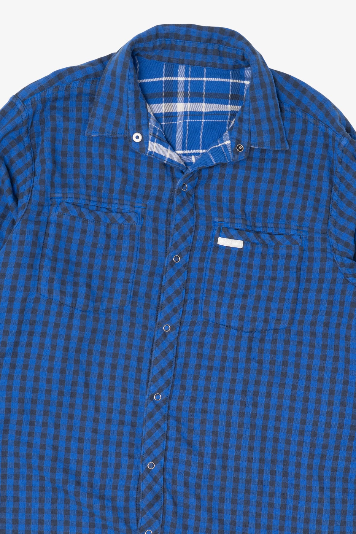 Blue Reversible Columbia Button Up Flannel Shirt (2010s)
