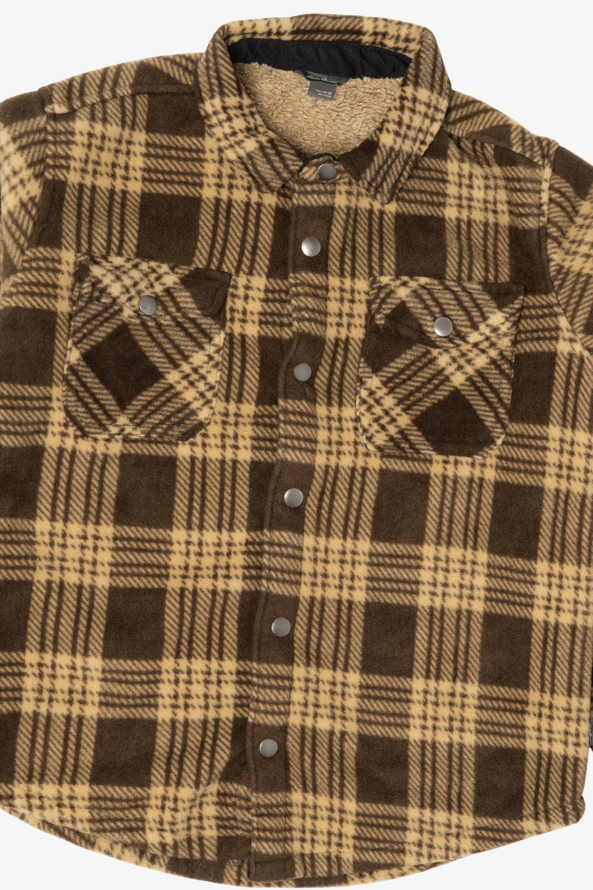 Kids Eddie Bauer Brown Sherpa Lined Flannel Shirt (2010s)