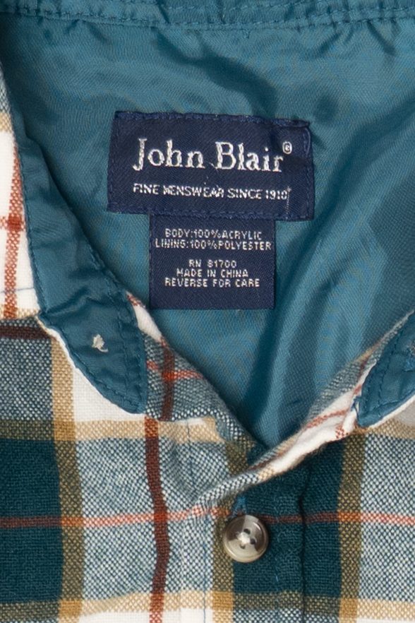 Vintage Green Plaid John Blair Button Up Flannel Shirt (1990s)