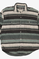 Vintage Green Striped Raw Rags Button Up Flannel Shirt (1990s)