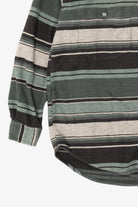 Vintage Green Striped Raw Rags Button Up Flannel Shirt (1990s)