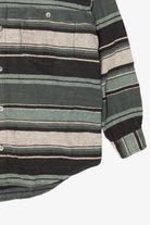 Vintage Green Striped Raw Rags Button Up Flannel Shirt (1990s)