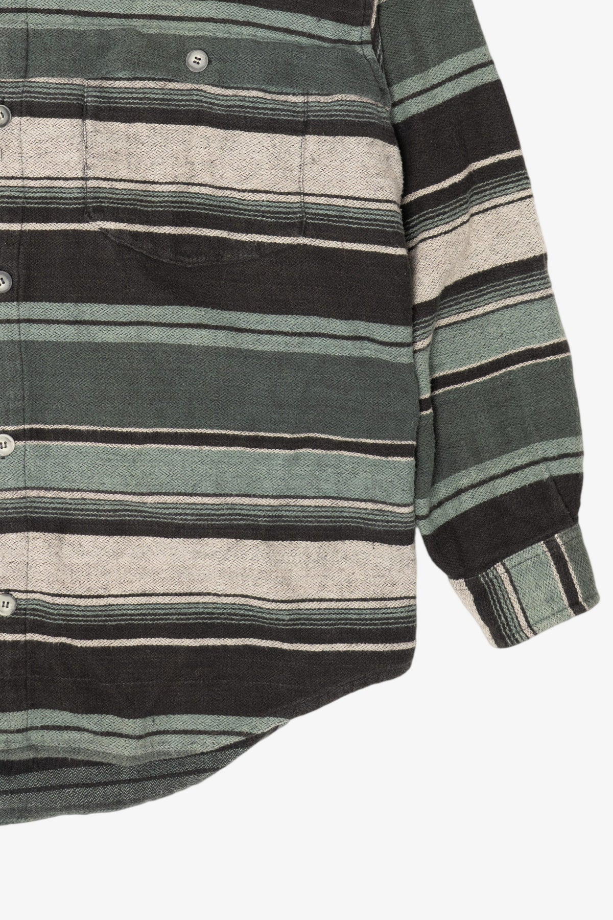 Vintage Green Striped Raw Rags Button Up Flannel Shirt (1990s)