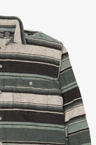 Vintage Green Striped Raw Rags Button Up Flannel Shirt (1990s)
