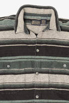 Vintage Green Striped Raw Rags Button Up Flannel Shirt (1990s)