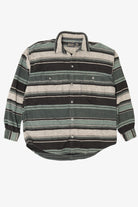 Vintage Green Striped Raw Rags Button Up Flannel Shirt (1990s)