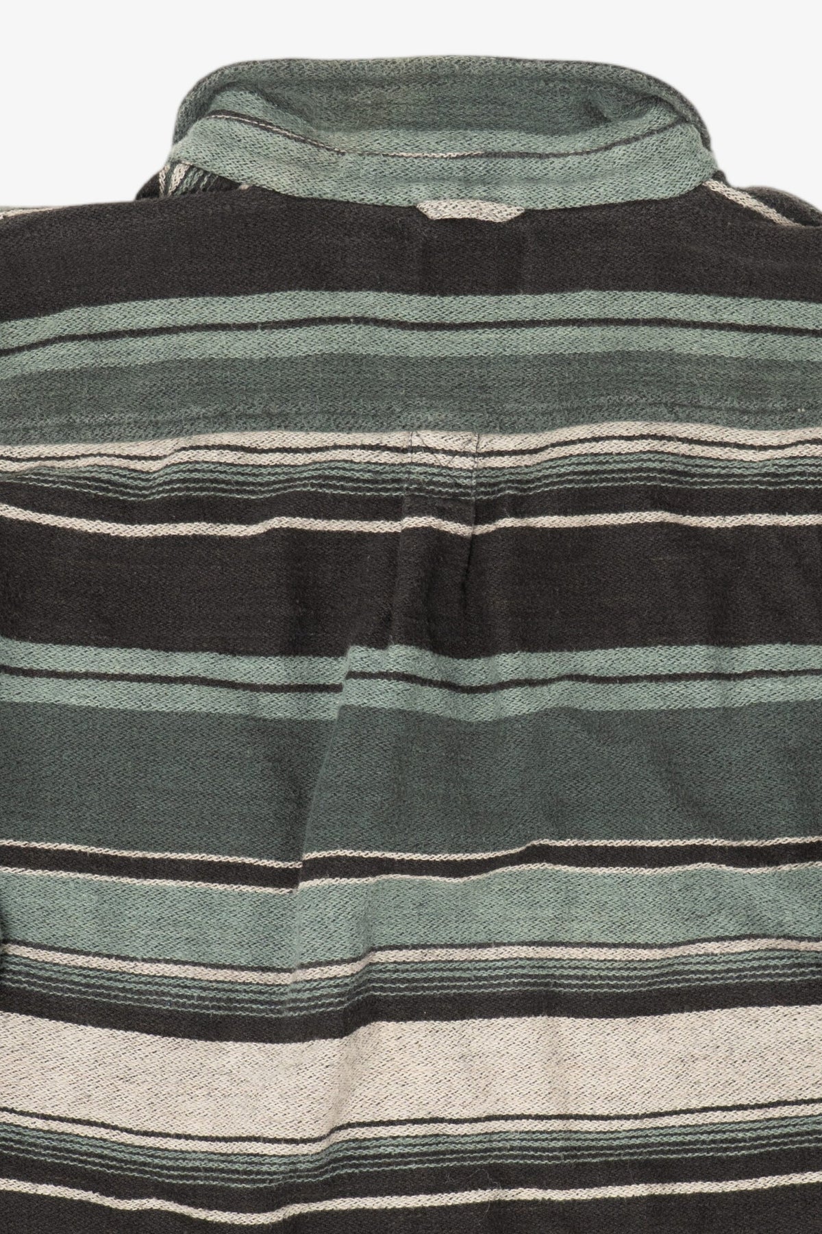 Vintage Green Striped Raw Rags Button Up Flannel Shirt (1990s)