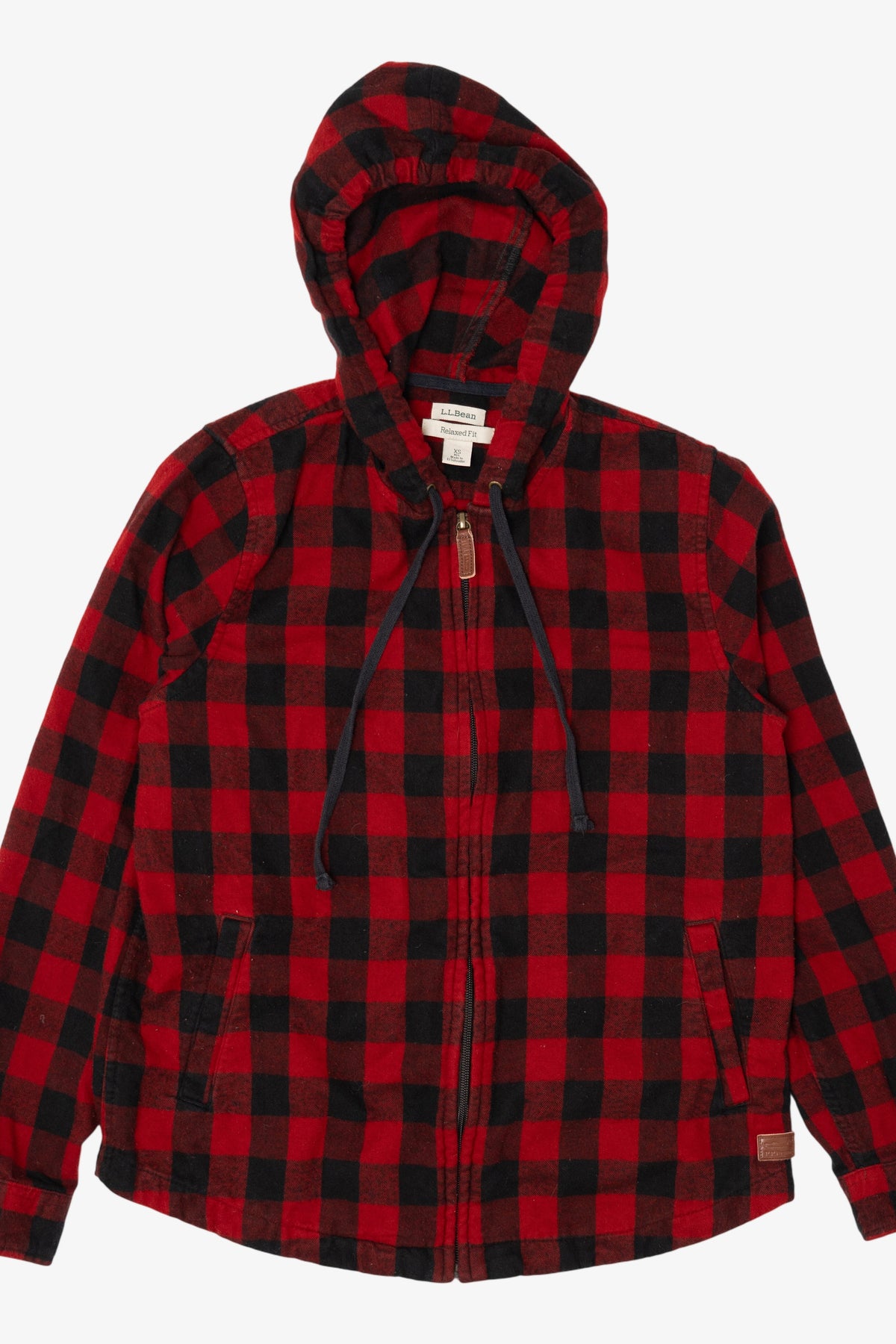 Red L.L. Bean Hooded Zip Up Flannel Shirt (2010s)