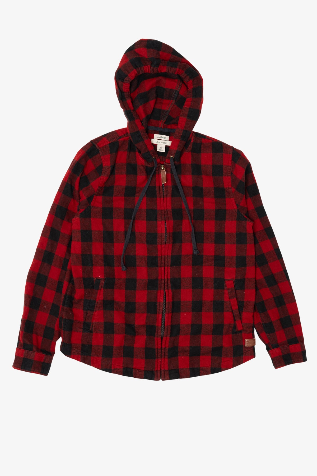 Red L.L. Bean Hooded Zip Up Flannel Shirt (2010s)