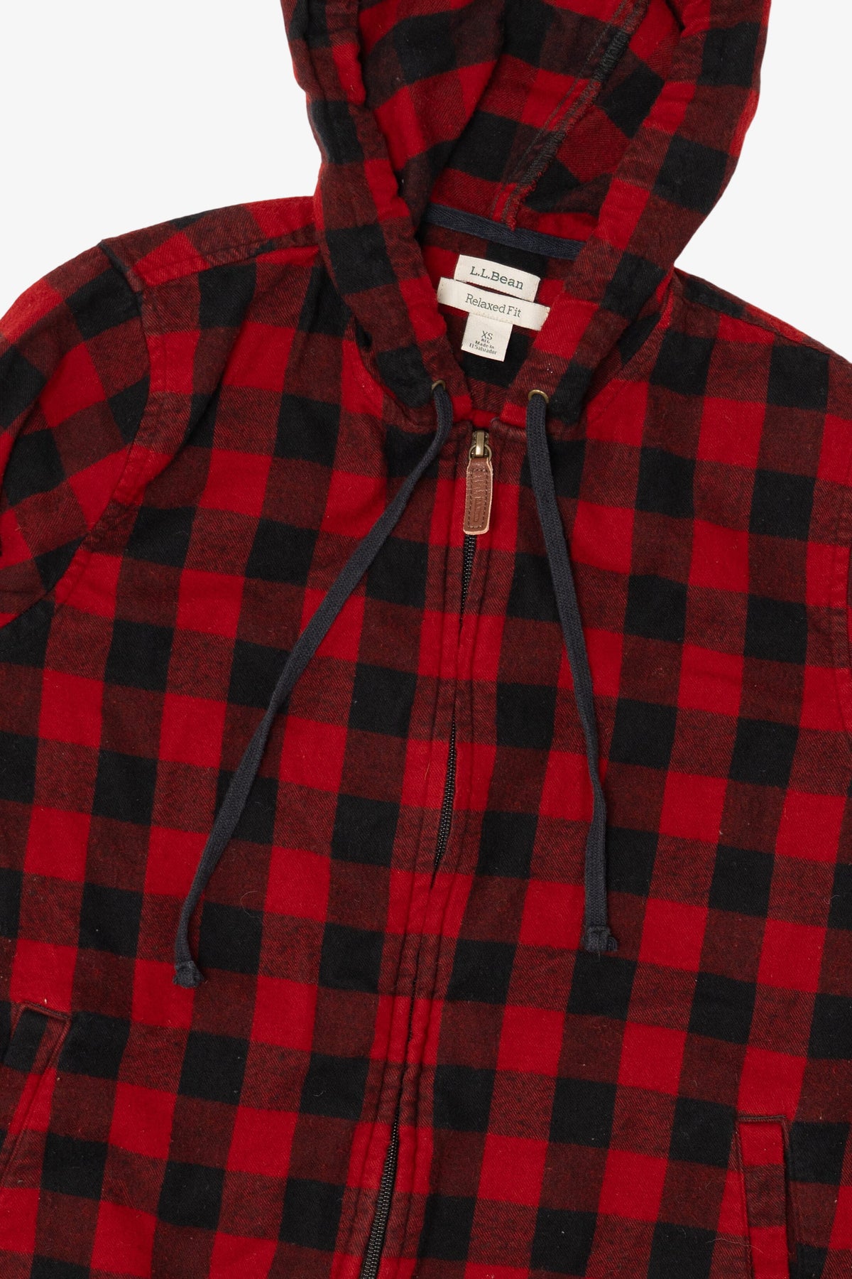 Red L.L. Bean Hooded Zip Up Flannel Shirt (2010s)