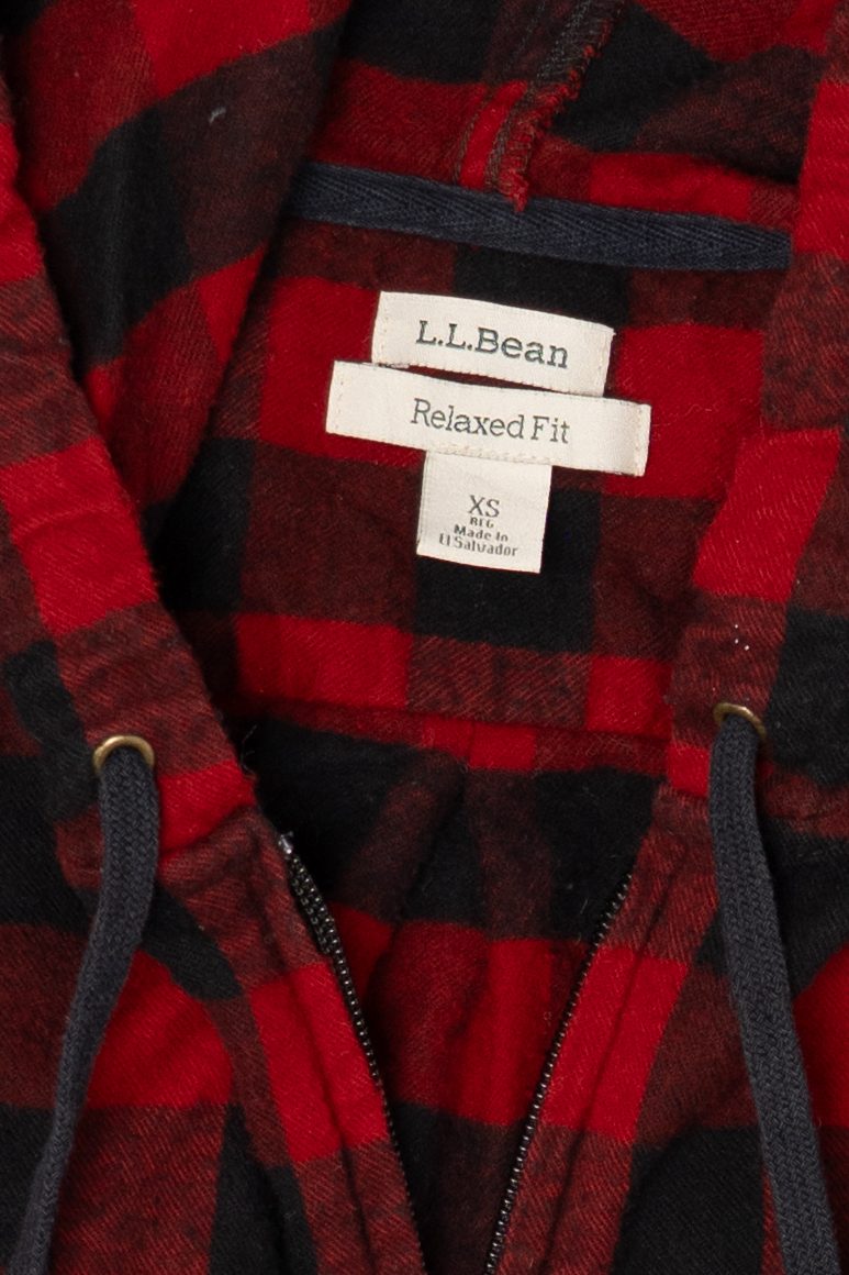 Red L.L. Bean Hooded Zip Up Flannel Shirt (2010s)