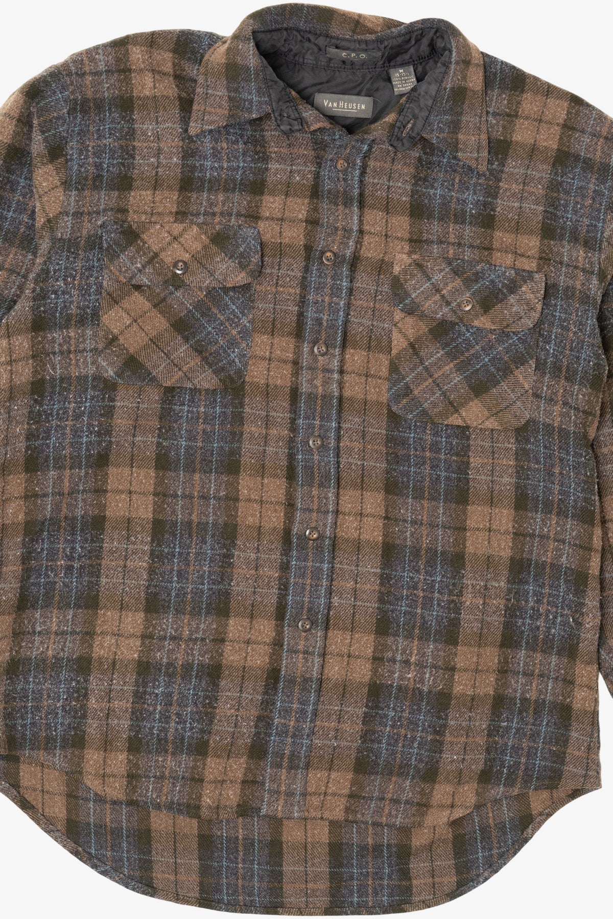 Vintage Brown Plaid Van Heusen Button Up Flannel Shirt (1980s)