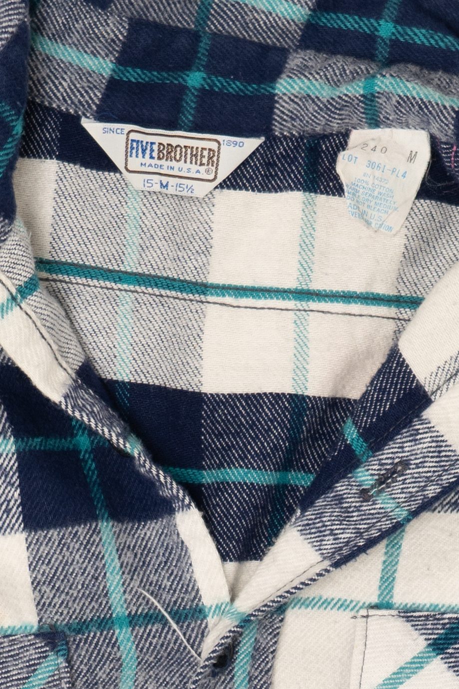 Vintage Navy Blue Plaid Five Brother Button Up Shirt (1970s)