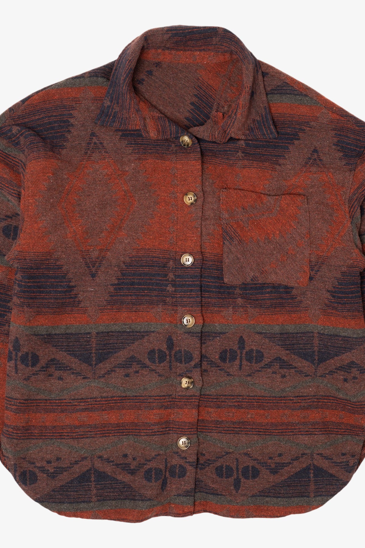 Red Southwestern Pattern Button Up Flannel Shirt (2020s)