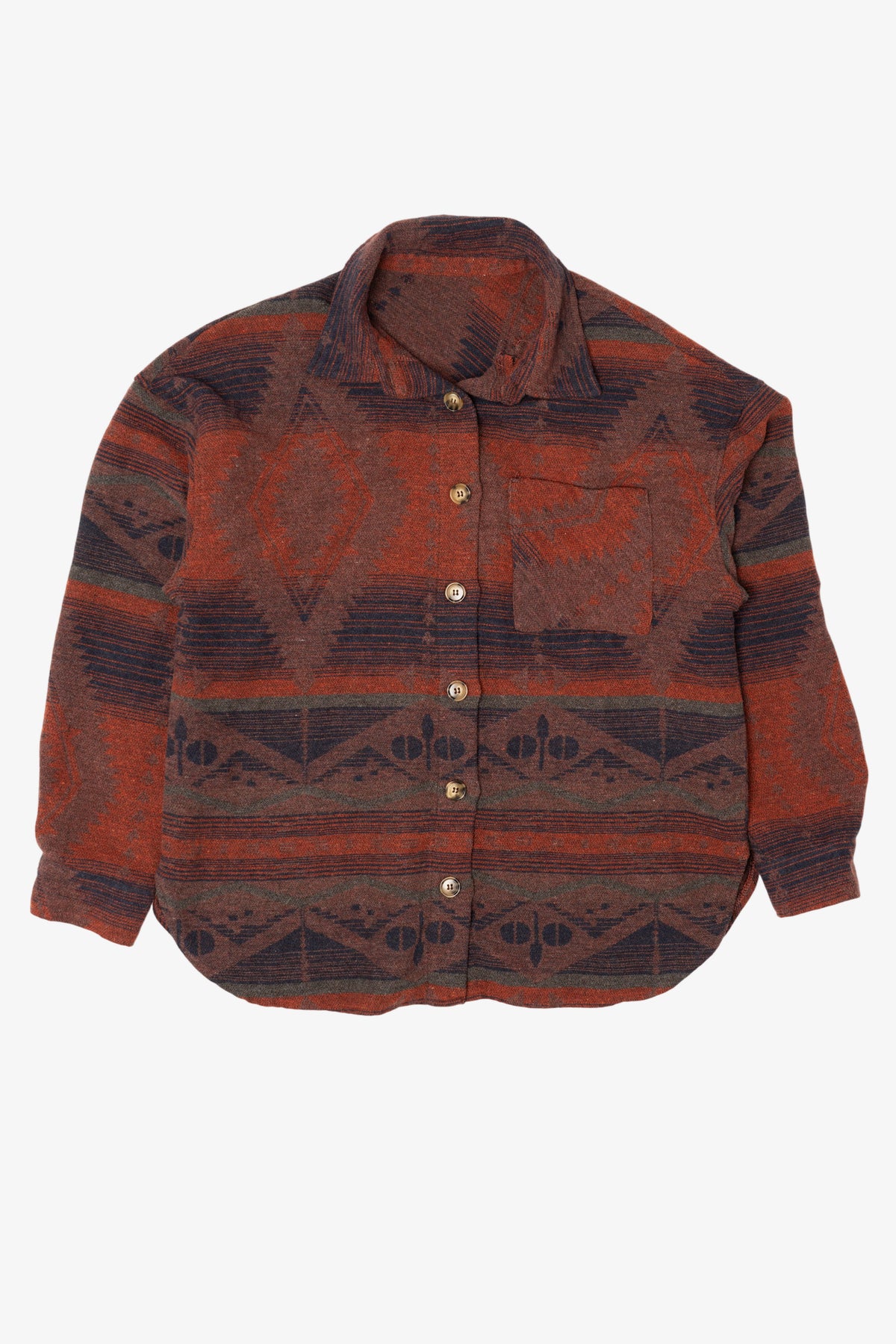 Red Southwestern Pattern Button Up Flannel Shirt (2020s)