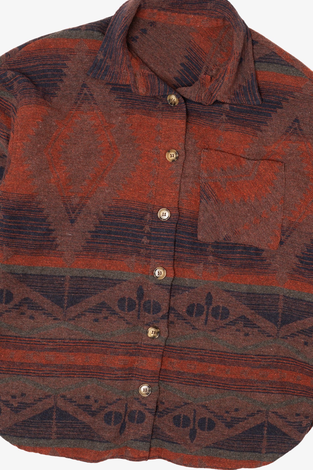Red Southwestern Pattern Button Up Flannel Shirt (2020s)