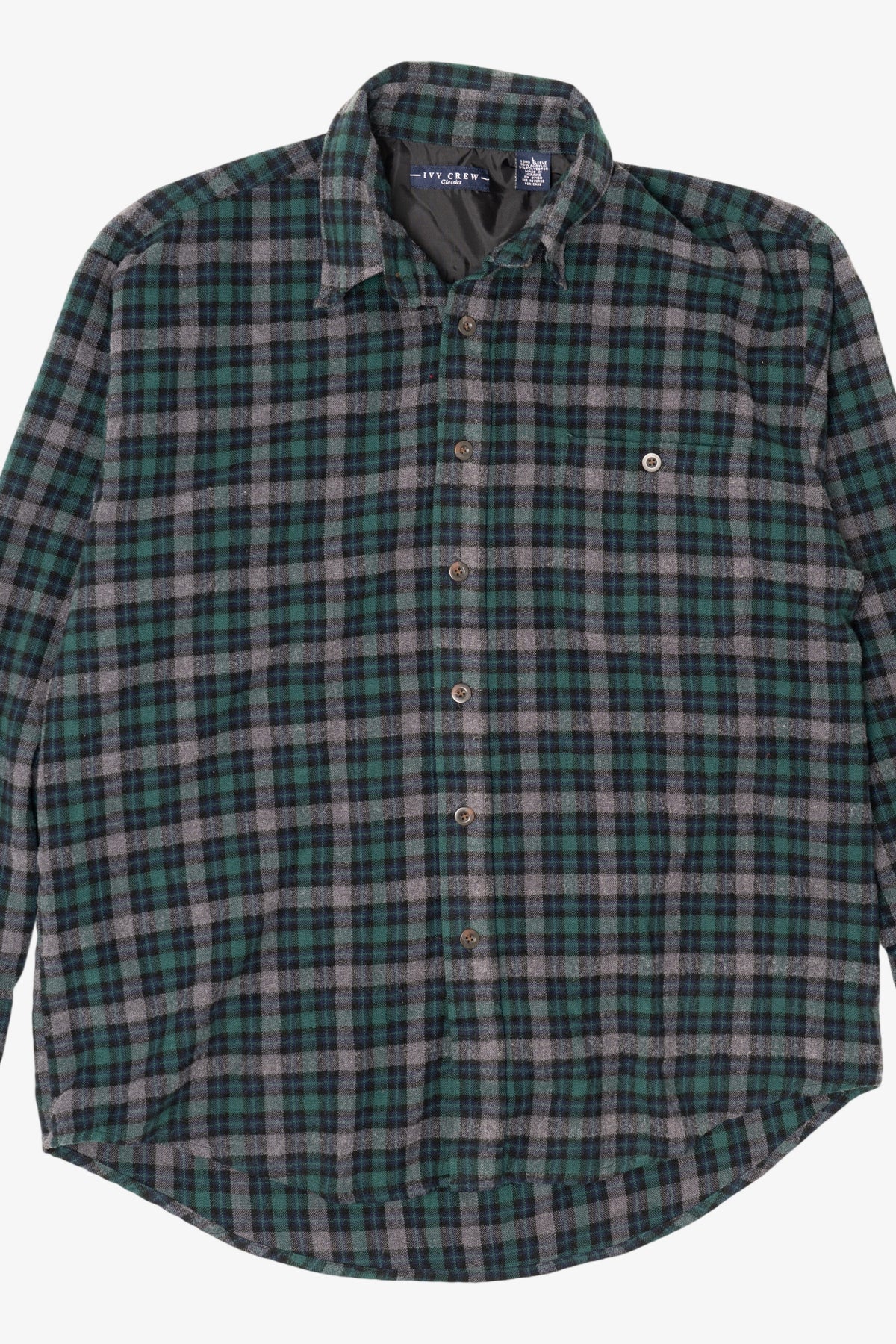 Dark Green Plaid Ivy Crew Button Up Flannel Shirt (1990s)
