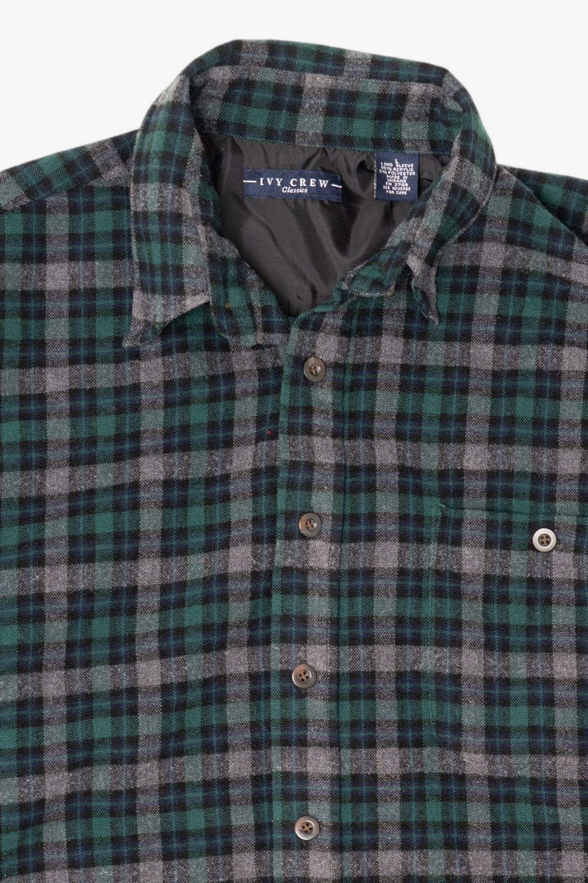 Dark Green Plaid Ivy Crew Button Up Flannel Shirt (1990s)