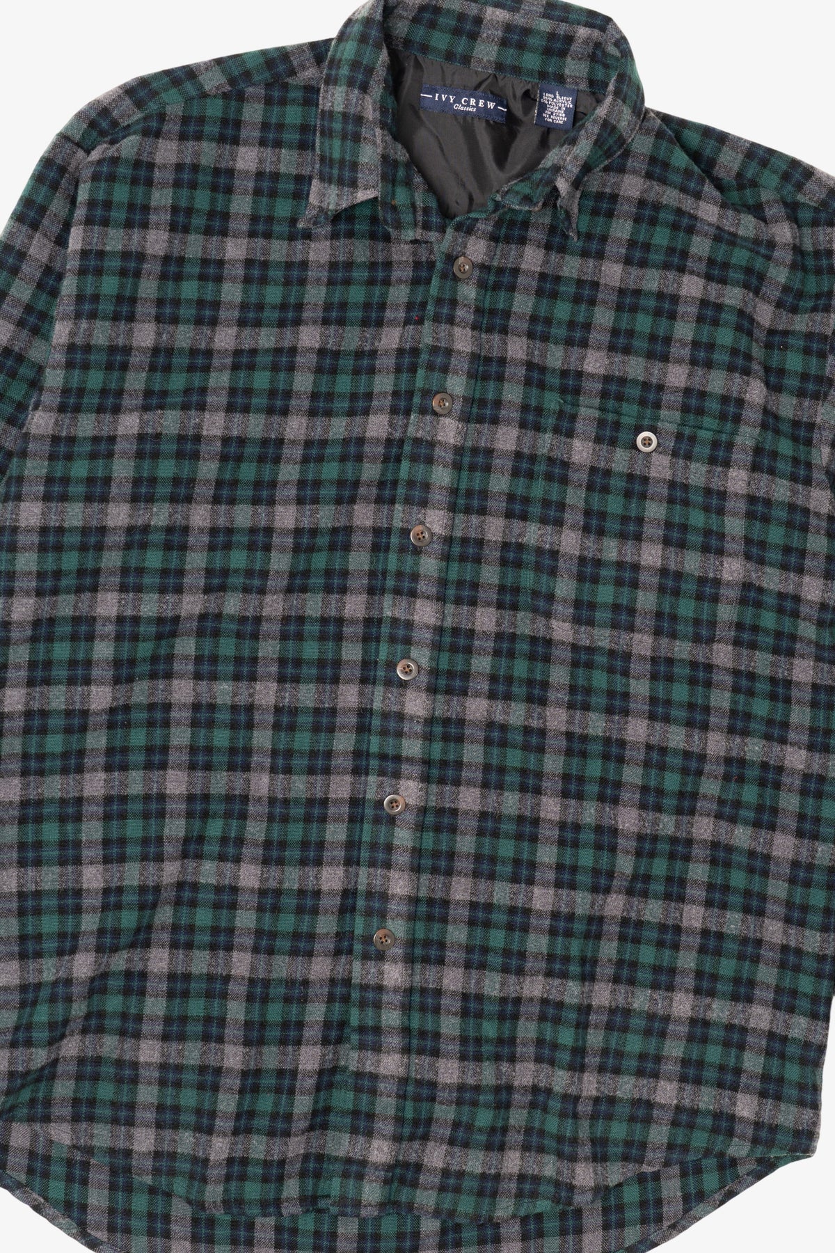 Dark Green Plaid Ivy Crew Button Up Flannel Shirt (1990s)