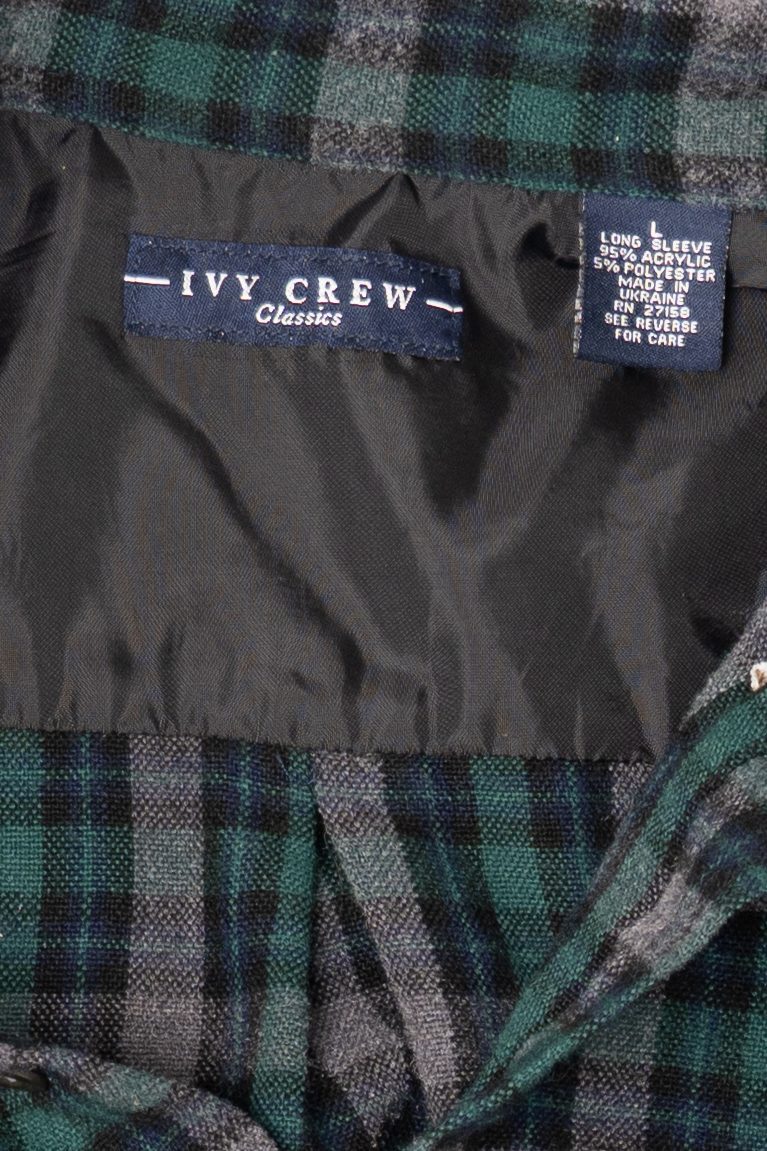 Dark Green Plaid Ivy Crew Button Up Flannel Shirt (1990s)