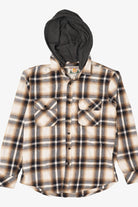 Beige Plaid Free Planet Hooded Button Up Shirt (2010s)