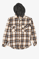 Beige Plaid Free Planet Hooded Button Up Shirt (2010s)