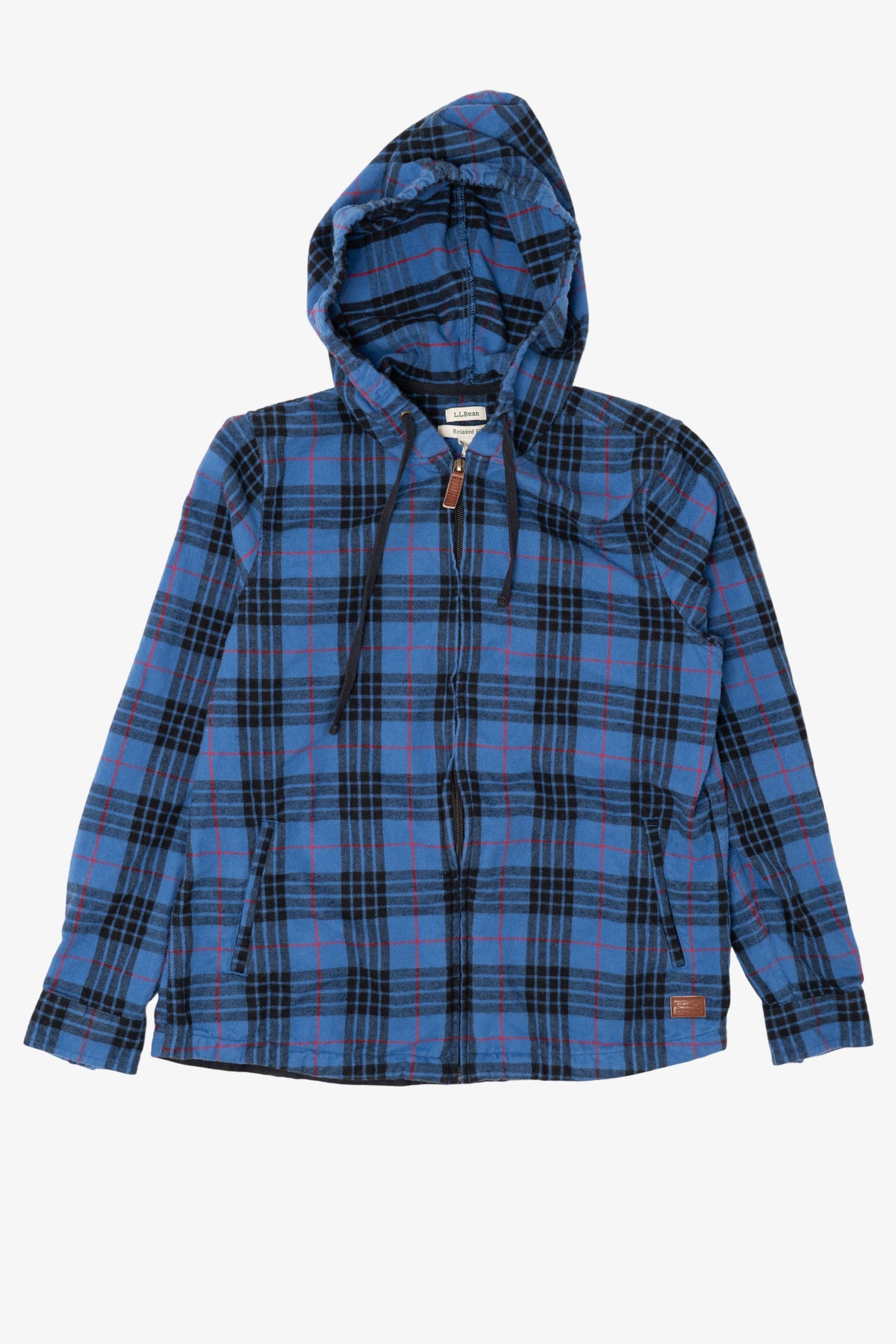 Blue Plaid L.L. Bean Zip Up Hooded Flannel Shirt (2010s)