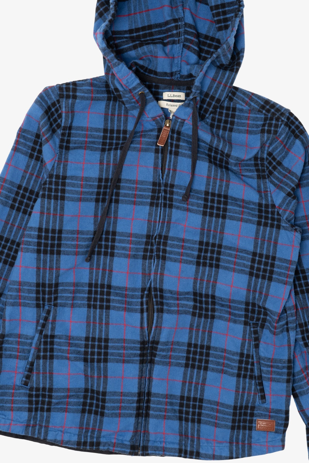 Blue Plaid L.L. Bean Zip Up Hooded Flannel Shirt (2010s)